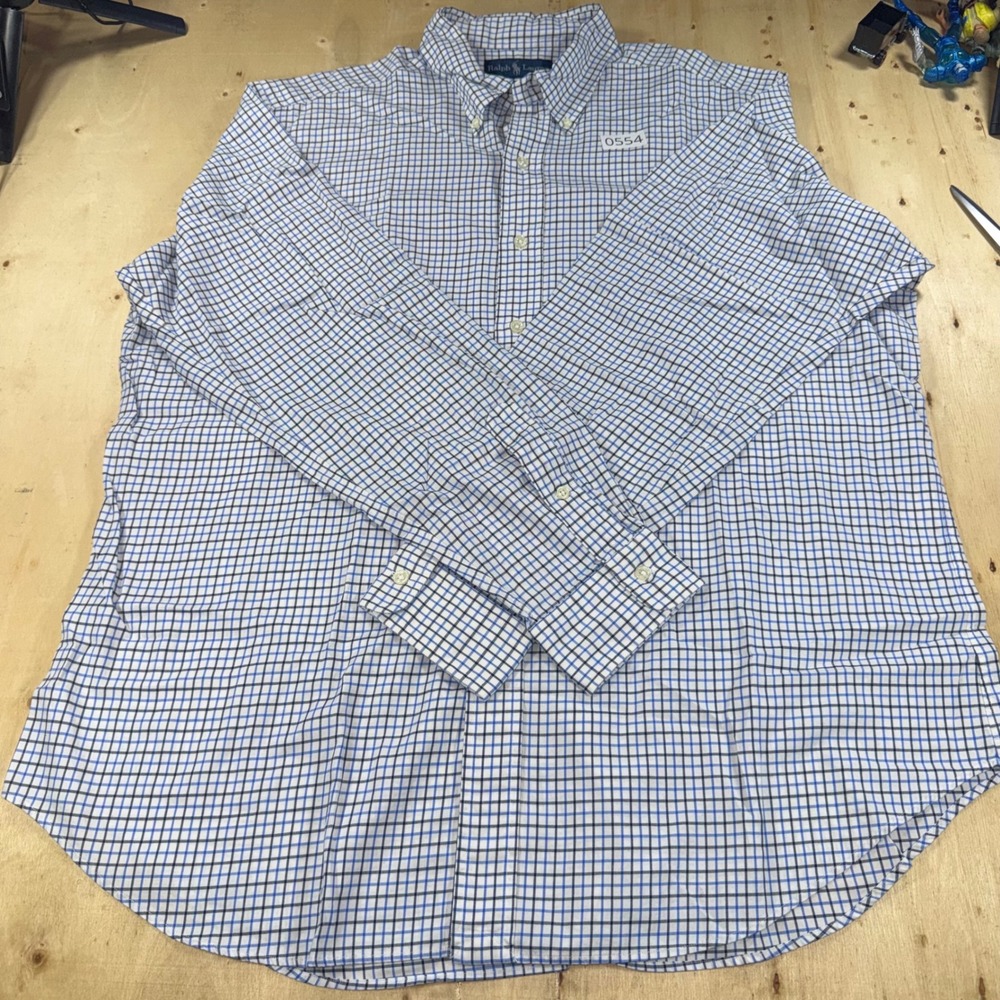 Polo Ralph Lauren Mens XL Classic Fit Plaid Button Down Shirt Blue White Pony